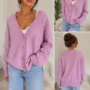 💗 Cozy Pink Button-Up Cardigan Sweater 💗
